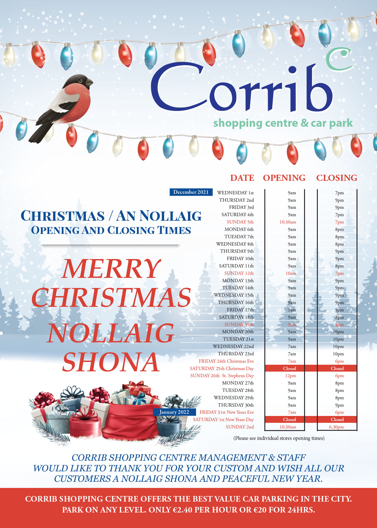 Corrib Shopping Centre_ Chirstmas 2021 Opening Hours 2